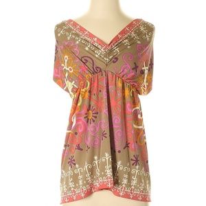 Nicole Miller Studio Print Tan Pullover Sweater